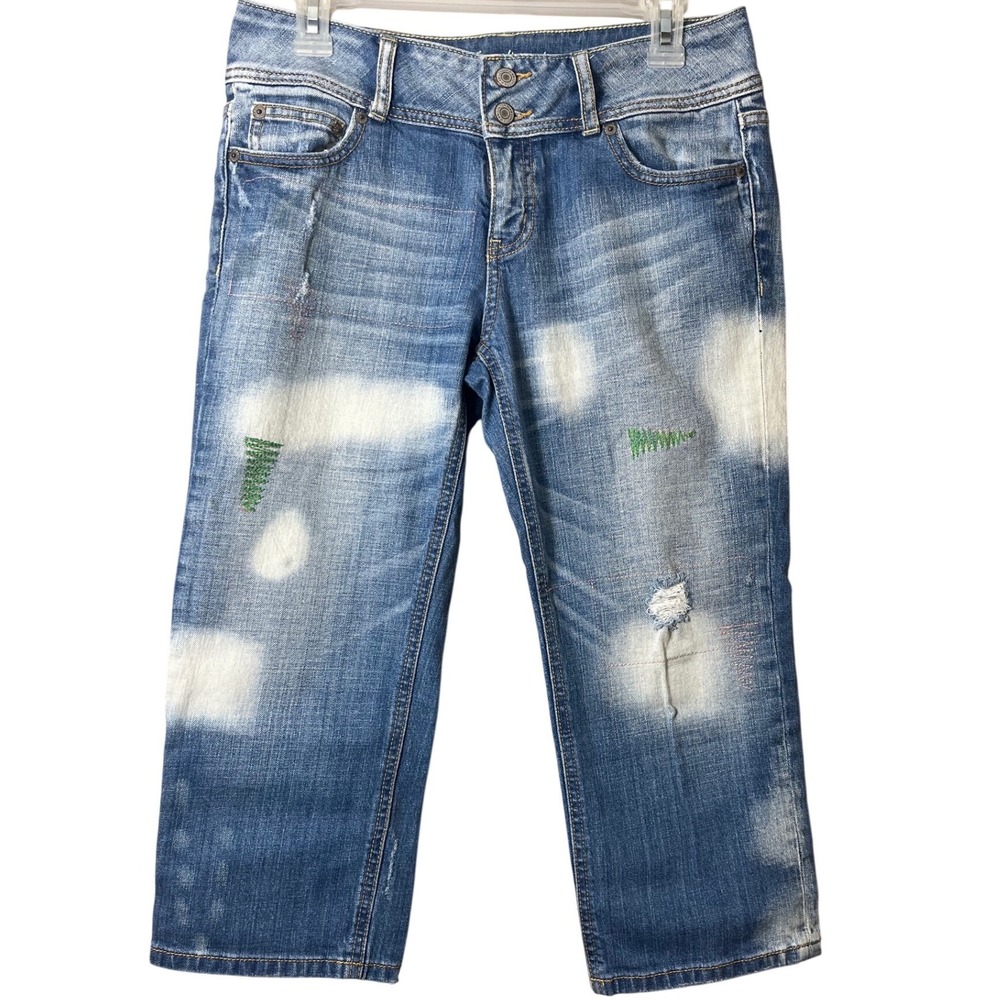 Victoria's Secret VS Hipster Distressed‎ Capri Jeans Size 6 Y2K Boho Embroidered